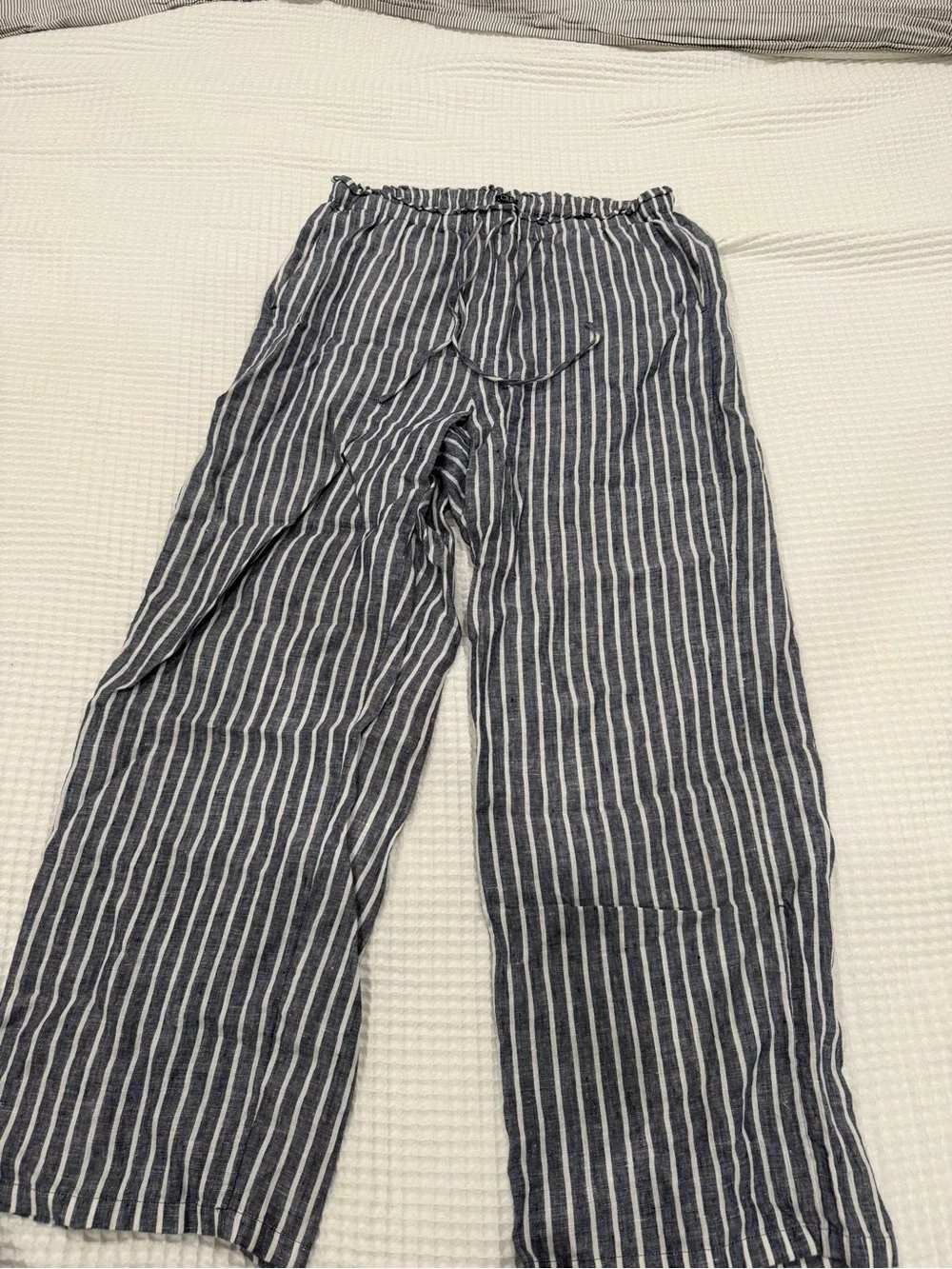 J. Crew Navy and White Vertical Stripe Linen Drawstring Pants